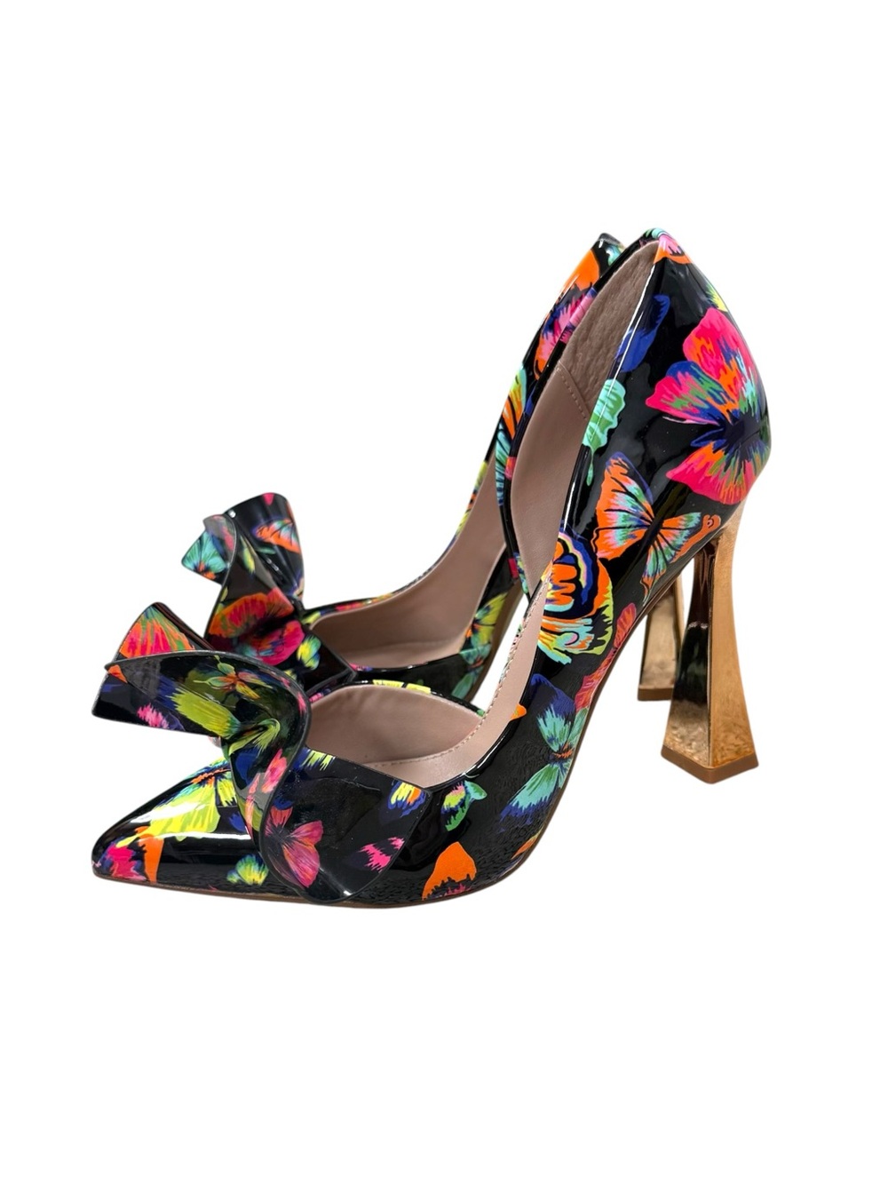 Betsey Johnson Women's Nobble Bow D'Orsay Heels Black Multi Butterfly Size 6 M